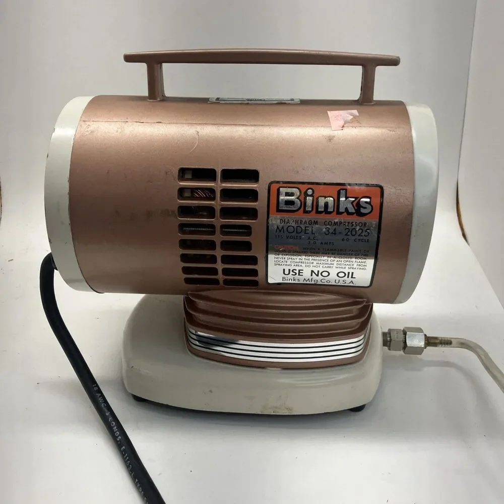 Binks Diaphragm Compressor Model 34-2025 Works well. 110 VAC. Hose included